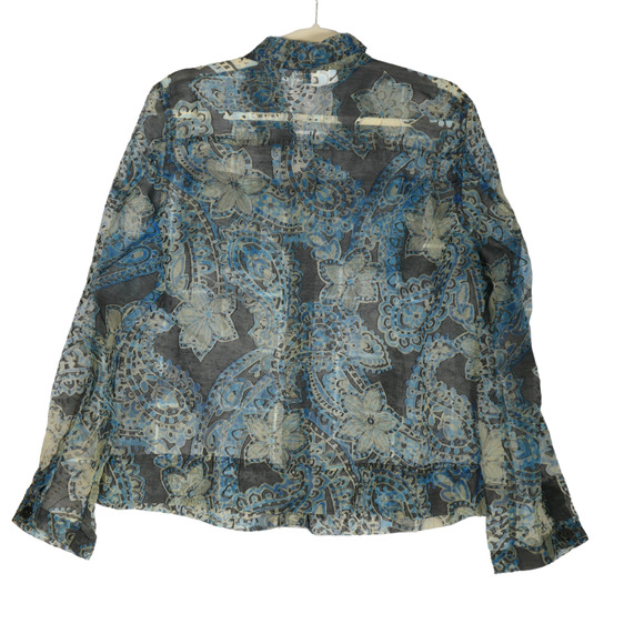 Bamboo Traders Blouse Womens Large Brown Floral Sheer Linen Blend Burnout Top - Picture 9 of 9